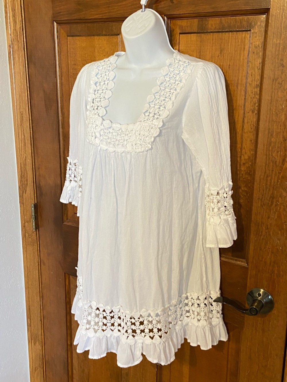 Cute Options BOHO Cotton Beach Cover up Dress Blouse Crochet Lace Size Medium - Picture 6 of 11